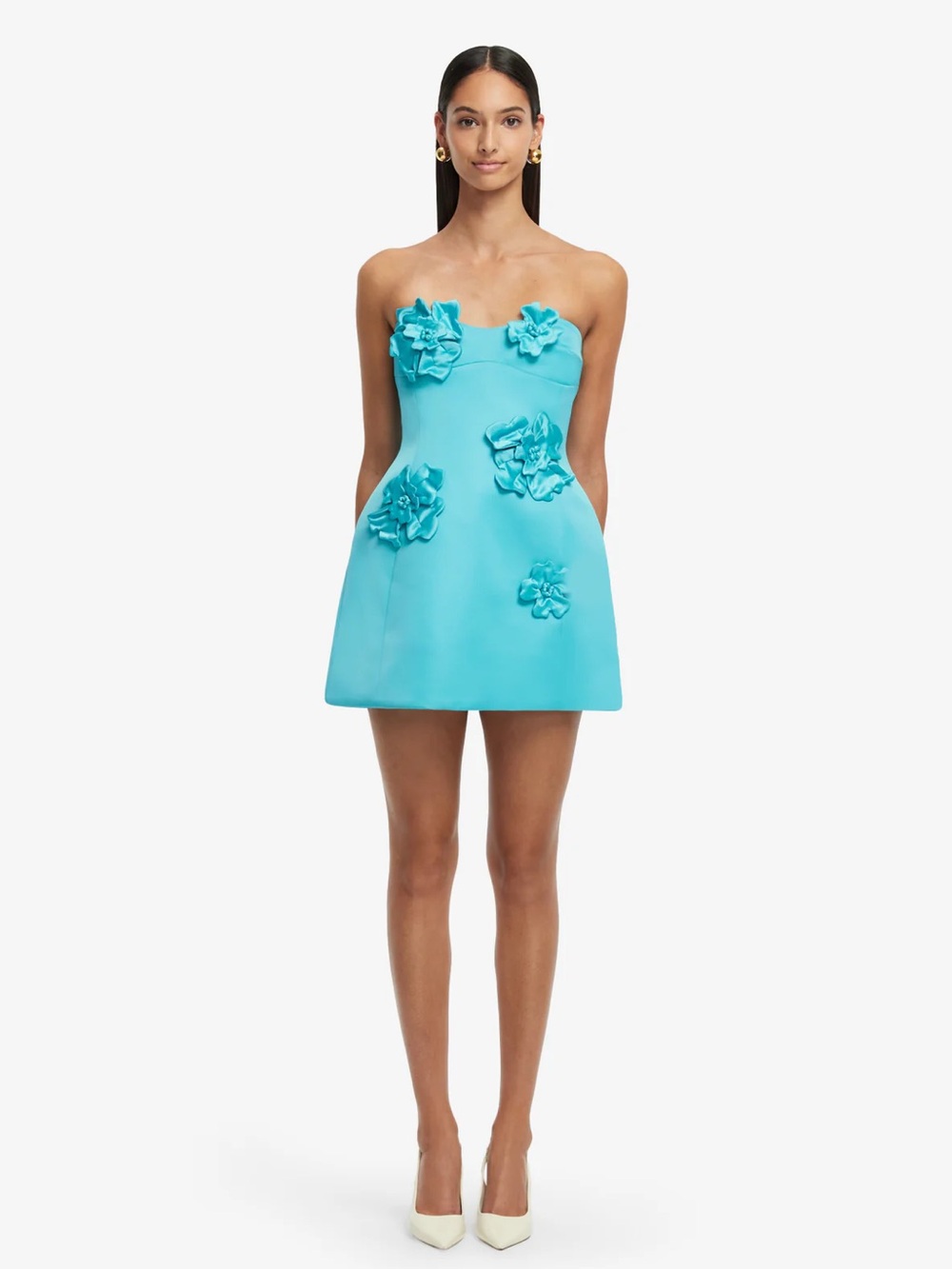 Leo Lin Rosario Petal Mini Dress in Aqua